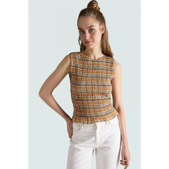 Bürümcük Örme Bluz Bisiklet Yaka Çok Polyester Yazlık Giyim Profesyonel Görünüm