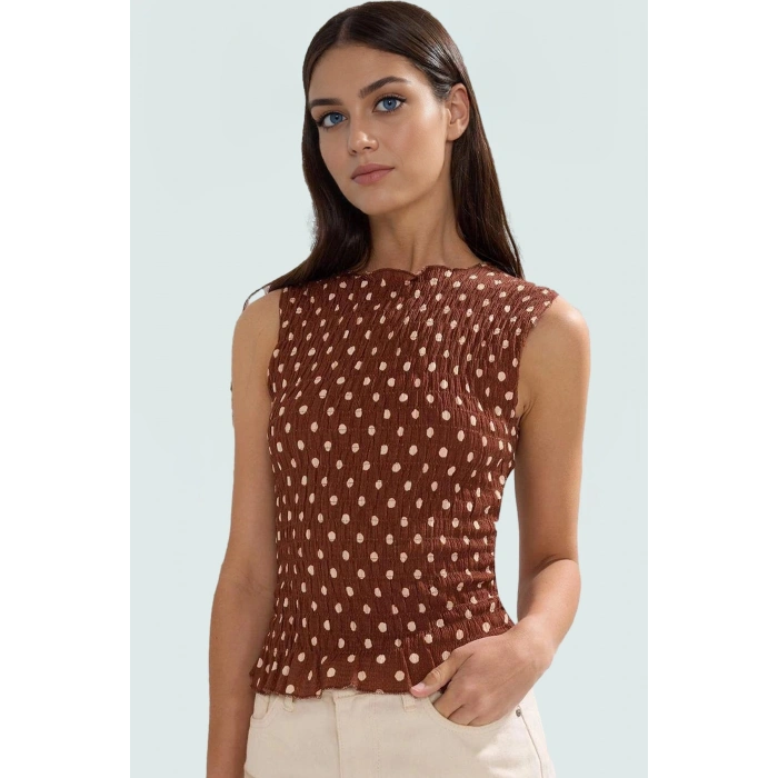 Bürümcük Örme Bluz Bisiklet Yaka Çok Polyester Yazlık Giyim Profesyonel Görünüm