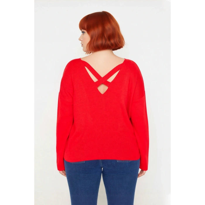 Büyük Beden Kadın Akrilik Triko Kazak Rahat Kalıp Düşük Kol Bisiklet Yaka Kış Mevsimi İçin İdeal