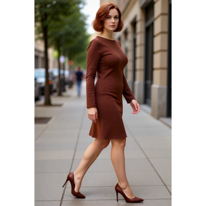 Büyük Beden Kadınlar İçin Örme A Line Elbise Bisiklet Yaka Uzun Kollu Mini Boy Kış Şıklığı