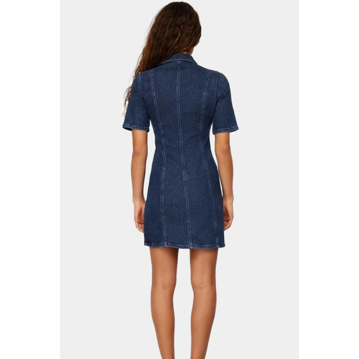Care Koleksiyonu Mini Denim Elbise Gömlek Yaka Fermuarlı Bodycon 88cm Şık Görünüm Uzun Ömürlü