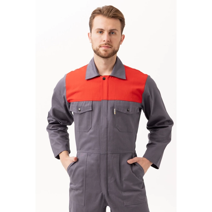 Pamuklu Gabardin Tulum LacivertKırmızı İş Güvenliği Carica Yazlık