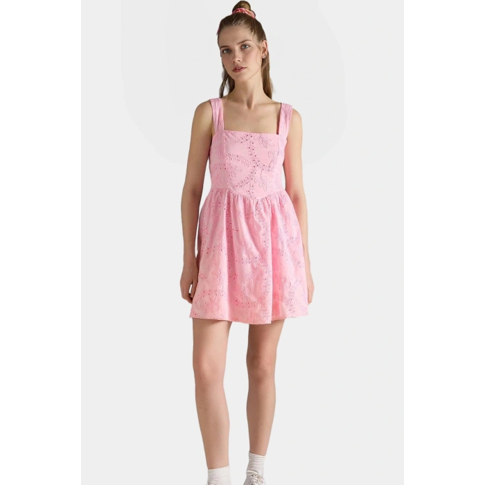 Casual Mini Elbise Nefes Alan Dokuma Kumaşlı Rahat Premium Kalite Trend Tasarım