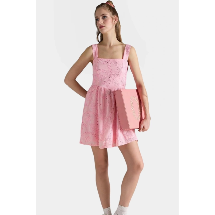 Casual Mini Elbise Nefes Alan Dokuma Kumaşlı Rahat Premium Kalite Trend Tasarım