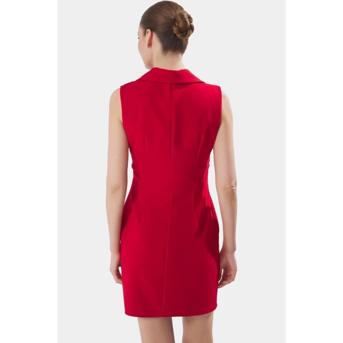 Ceket Yaka Mini Elbise Dokuma Polyester İş Elbisesi Profesyonel Görünüm