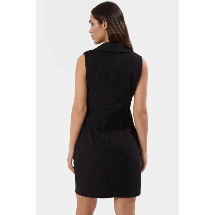 Ceket Yaka Mini Elbise Dokuma Polyester İş Elbisesi Profesyonel Görünüm