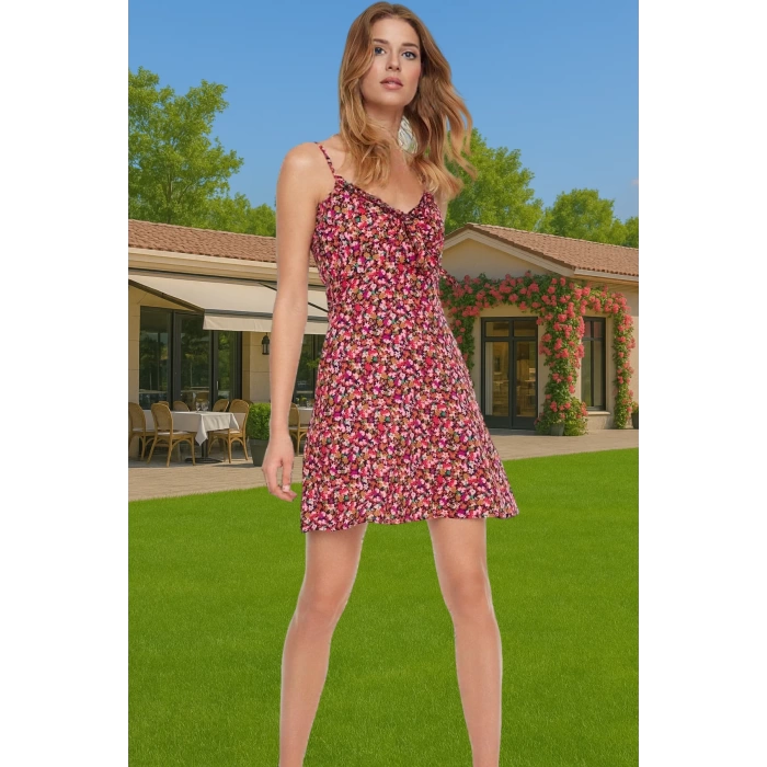Çiçek Desenli A Kesim Mini Elbise Viskoz Yazlık Günlük Elbise Rahat Kullanım Modern Stil