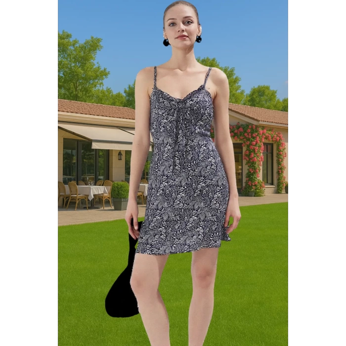 Çiçek Desenli A Kesim Mini Elbise Viskoz Yazlık Günlük Elbise Rahat Kullanım Modern Stil