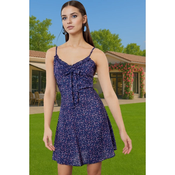 Çiçek Desenli A Kesim Mini Elbise Viskoz Yazlık Günlük Elbise Rahat Kullanım Modern Stil