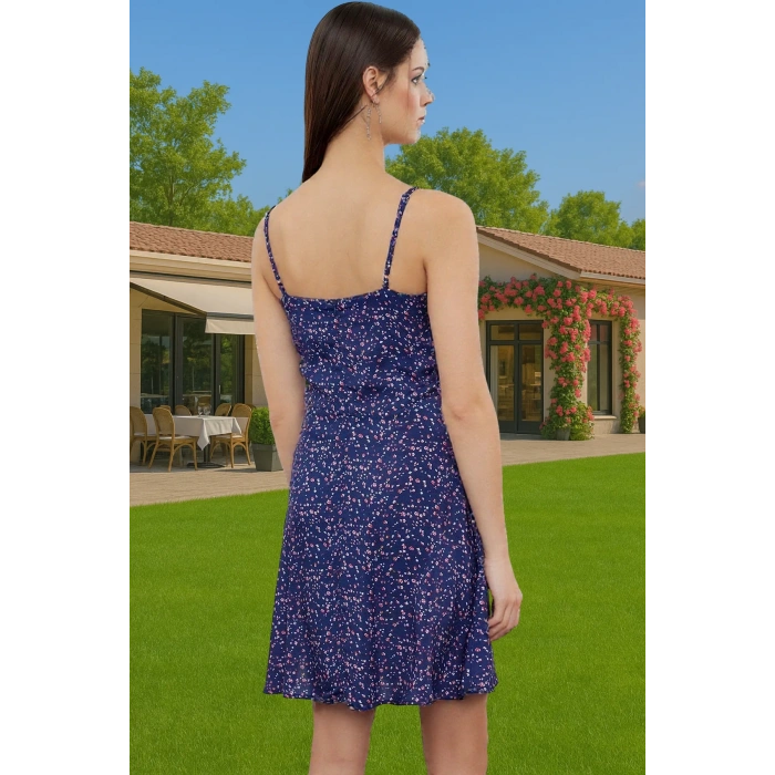 Çiçek Desenli A Kesim Mini Elbise Viskoz Yazlık Günlük Elbise Rahat Kullanım Modern Stil