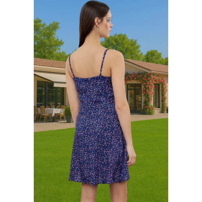 Çiçek Desenli A Kesim Mini Elbise Viskoz Yazlık Günlük Elbise Rahat Kullanım Modern Stil