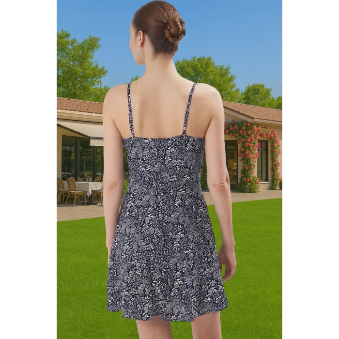 Çiçek Desenli A Kesim Mini Elbise Viskoz Yazlık Günlük Elbise Rahat Kullanım Modern Stil