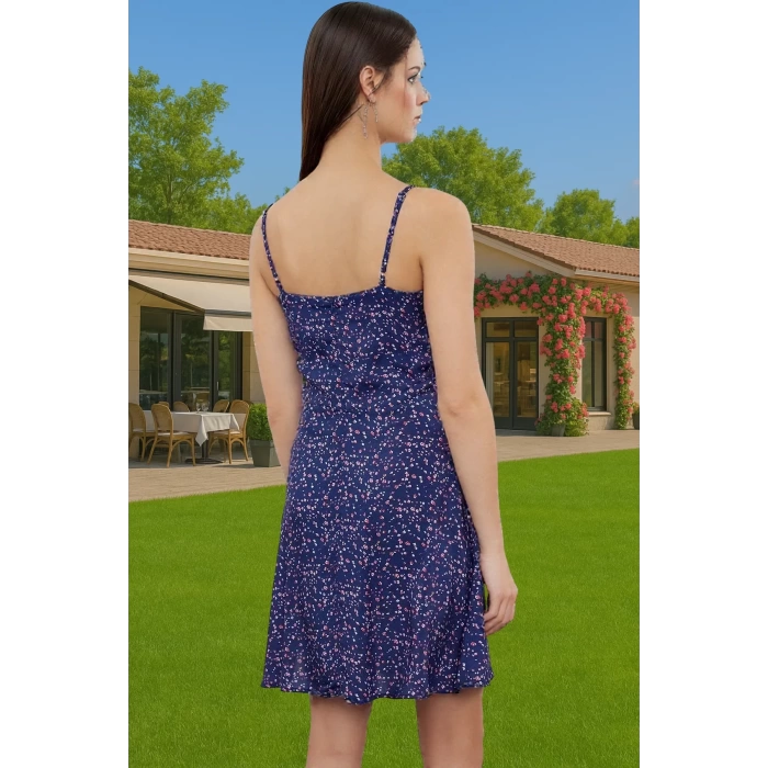 Çiçek Desenli A Kesim Mini Elbise Viskoz Yazlık Günlük Elbise Rahat Kullanım Modern Stil