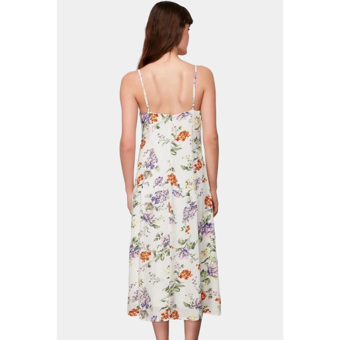 Çiçek Desenli A line Midi Elbise %Polyester Yazlık Rahat Zarifane Tasarım