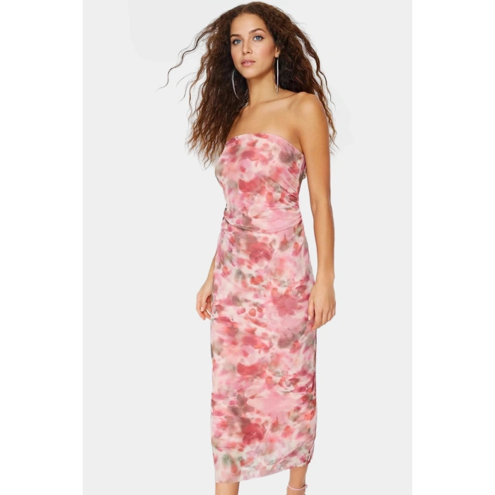 Çiçek Desenli Kolsuz Maxi Elbise Esnek Örme Kumaş Casual Stil Kaliteli İşçilik