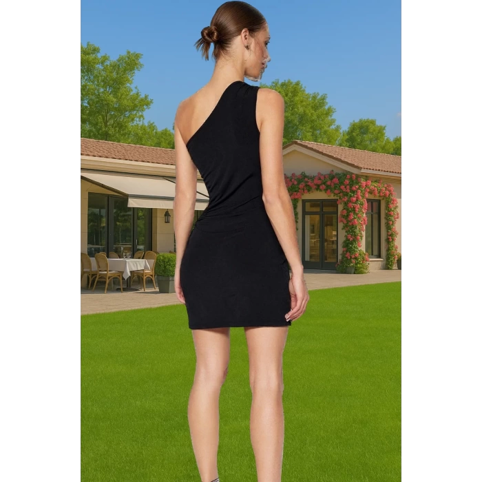Çiçek Desenli Tek Omuz Mini Elbise Örme Kumaş Yaz Mezuniyet Elbisesi Şık Görünüm Modern Stil