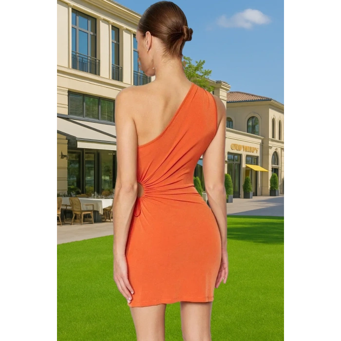Çiçek Desenli Tek Omuz Mini Elbise Örme Kumaş Yaz Mezuniyet Elbisesi Şık Görünüm Modern Stil