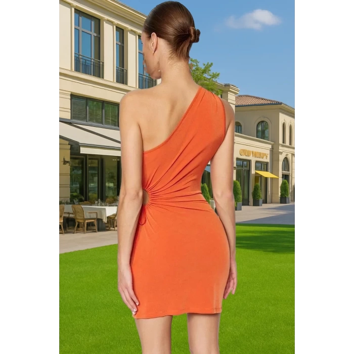 Çiçek Desenli Tek Omuz Mini Elbise Örme Kumaş Yaz Mezuniyet Elbisesi Şık Görünüm Modern Stil