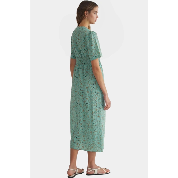 Çiçekli A Kesim Midi Elbise Polyester Dokuma Yazlık Günlük Zarifane Tasarım Seçkin Malzeme
