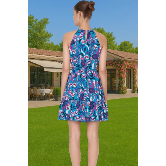 Çiçekli Desenli Mini Şifon Elbise Düz Kesim Halter Yaka Yazlık Modern Stil Günlük Kullanım İçin