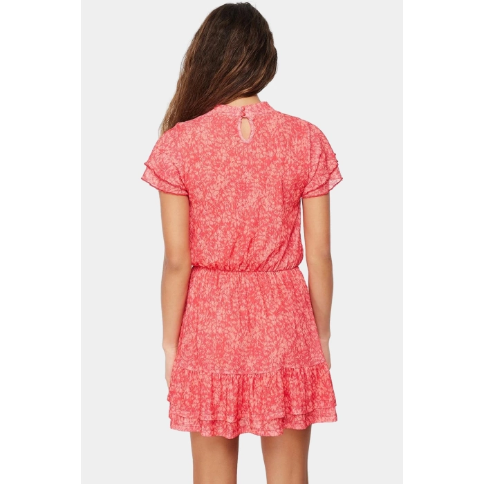Çiçekli Mini Elbise Astarlı Kısa Kollu Dik Yaka Polyester Yazlık Dayanıklı Malzeme