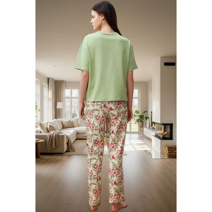 Çiçekli Örme Pamuk Pijama Takımı İdeal Ev Giyim Konforu Yüksek Kalite Uzun Ömürlü