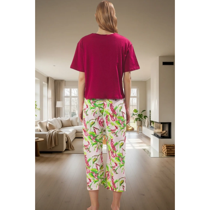 Çiçekli Örme Pijama Takımı Rahat Kesim ve Yüksek Kalite Özenle Seçilmiş Günlük Kullanım İçin
