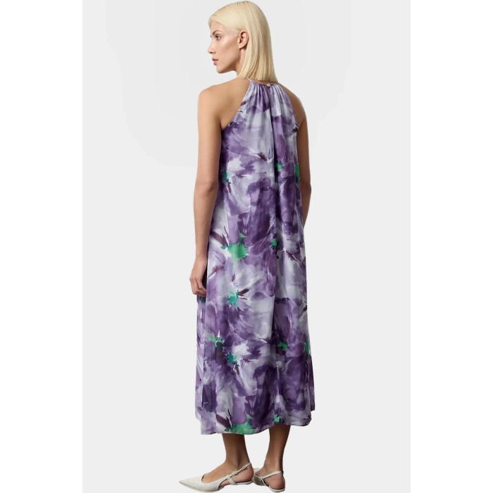 Çiçekli Shift Maxi Elbise Şifon Kumaş Halter Yaka Yazlık Kaliteli İşçilik
