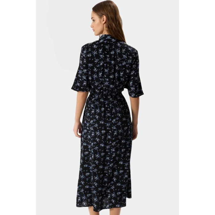 Çiçekli Viskoz Midi Elbise A line Kesim Kısa Kollu Rahat ve Şık Modern Stil