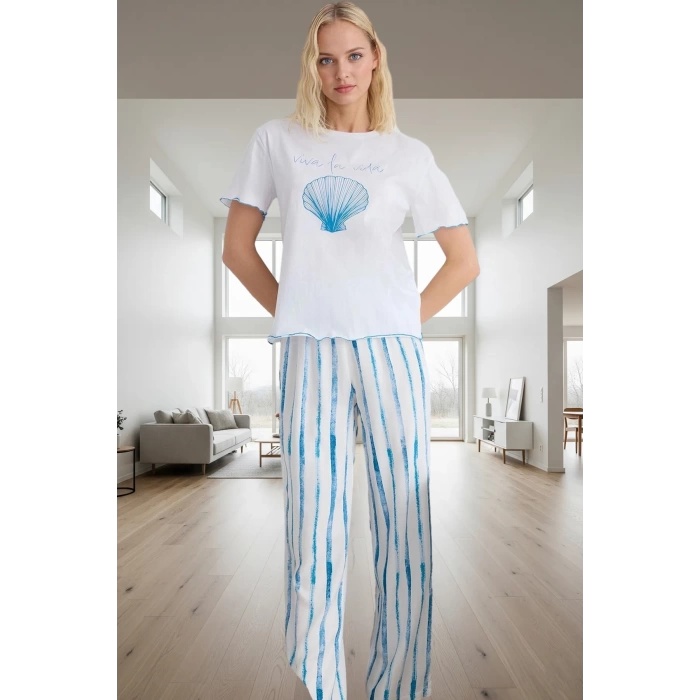 Çizgili Desenli Viskoz Pijama Takımı Nefes Alan Rahatlık Modern Stil Rahat Kullanım Özel Tasarım