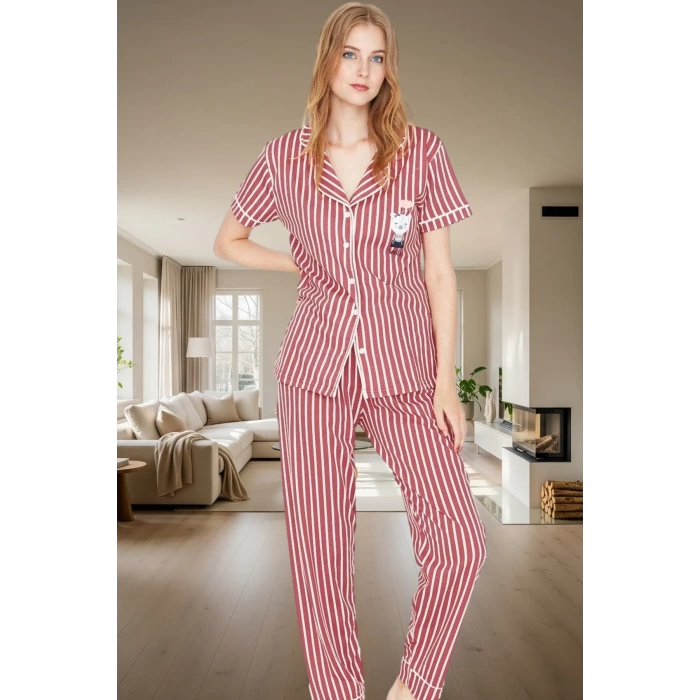 Çizgili Örme Pijama Takımı Rahat Şık ve Nefes Alabilir Özenle Seçilmiş Görünüm