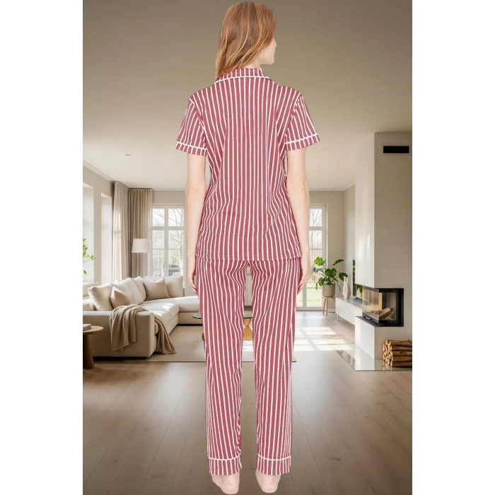 Çizgili Örme Pijama Takımı Rahat Şık ve Nefes Alabilir Özenle Seçilmiş Görünüm