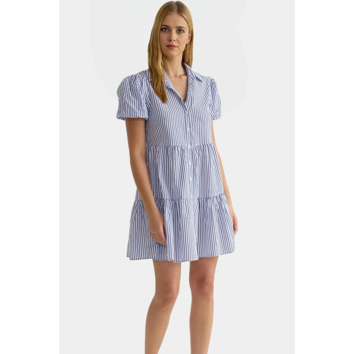 Çizgili Poplin Mini Gömlek Elbise Yazlık Casual Giyim Premium Kalite Profesyonel Görünüm