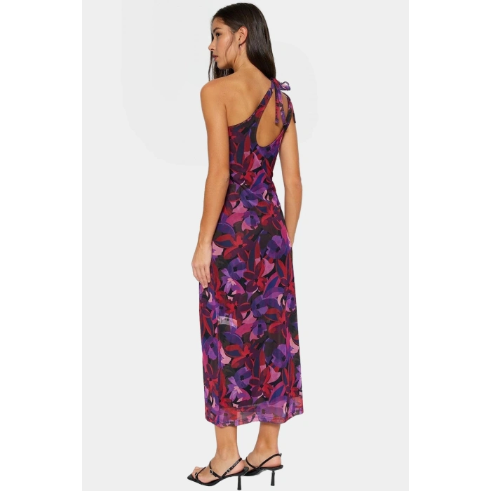 Çok Çiçek Desenli Maxi Elbise İnce Askılı Bodycon Örme Seçkin Malzeme Premium Kalite