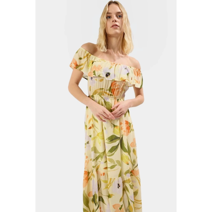 Çok Çiçekli A Kesim Maxi Elbise Polyester Yazlık Rahat Günlük Yüksek Kalite Premium
