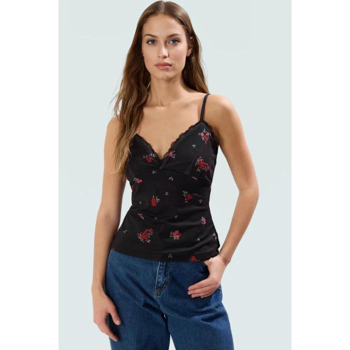 Çok Çiçekli Desenli Tül Bluz Nefes Alan Polyester Kumaş Profesyonel Görünüm