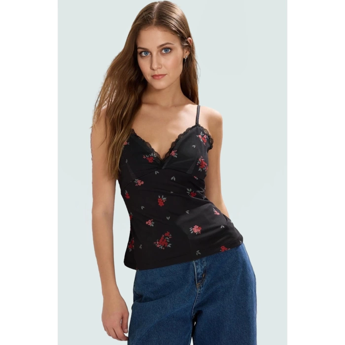 Çok Çiçekli Desenli Tül Bluz Nefes Alan Polyester Kumaş Profesyonel Görünüm