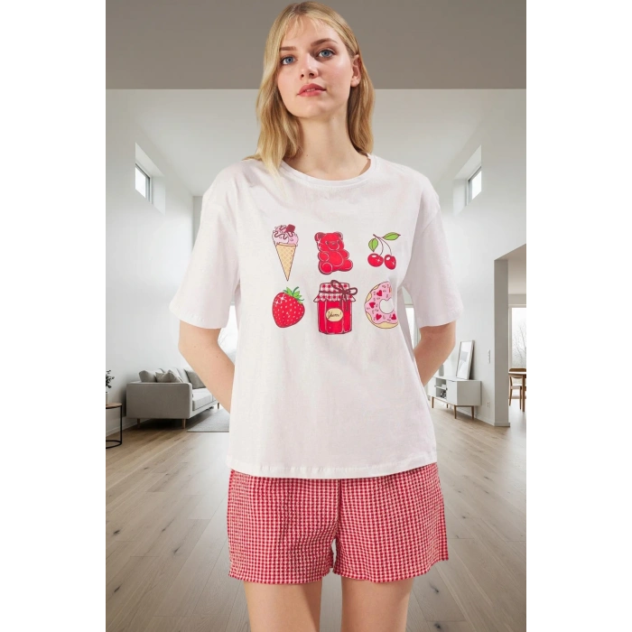 Çok Ekose Desenli Pamuklu Pijama Takımı Nefes Alabilir ve Rahat Kullanım Modern Stil