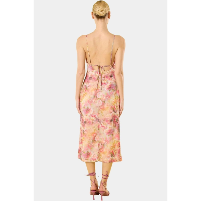 Çok Soyut Desenli A line Şifon Midi Elbise Yaz İçin Mükemmel Trend Tasarım Modern Stil
