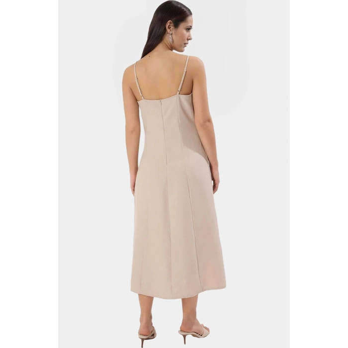 Cool & Comfort Dokuma Gömlek Elbise Polyester Midi Boy Kare Yaka Günlük Kullanım İçin
