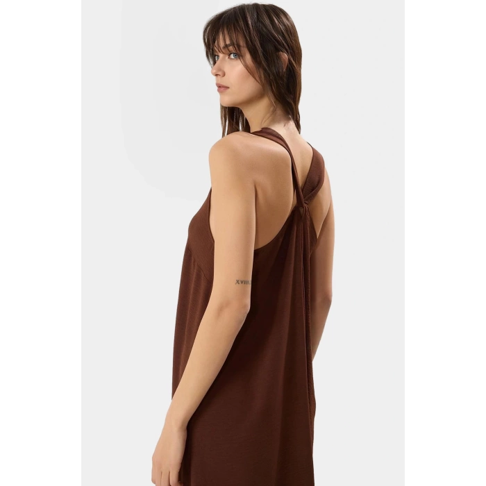 Cool & Comfort Maxi Elbise Polyester Dokuma V Yaka Düz Kesim Yazlık Uzun Ömürlü