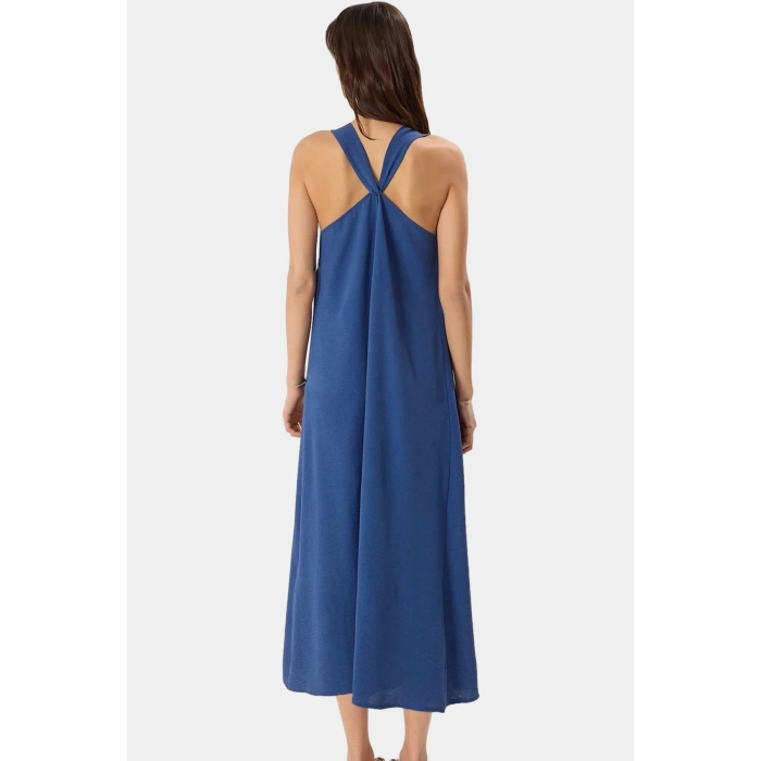Cool & Comfort Maxi Elbise Polyester Dokuma V Yaka Düz Kesim Yazlık Uzun Ömürlü