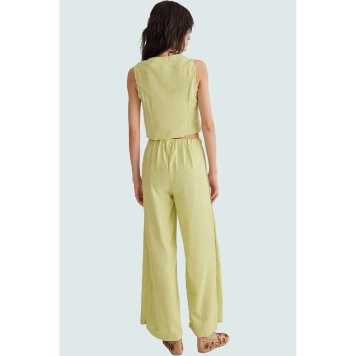 Cool & Comfort Polyester Geniş Paça Yelekli Pantolon Takım Özenle Seçilmiş Zarifane Tasarım