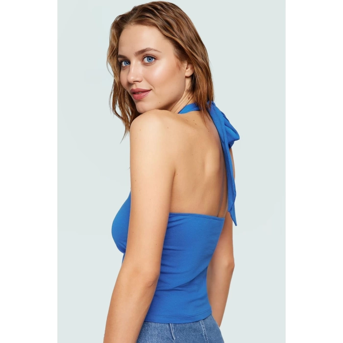 Crop Bluz Örme Boyundan Bağlamalı Rahat Günlük Stil Mükemmel Uyum Premium Kalite
