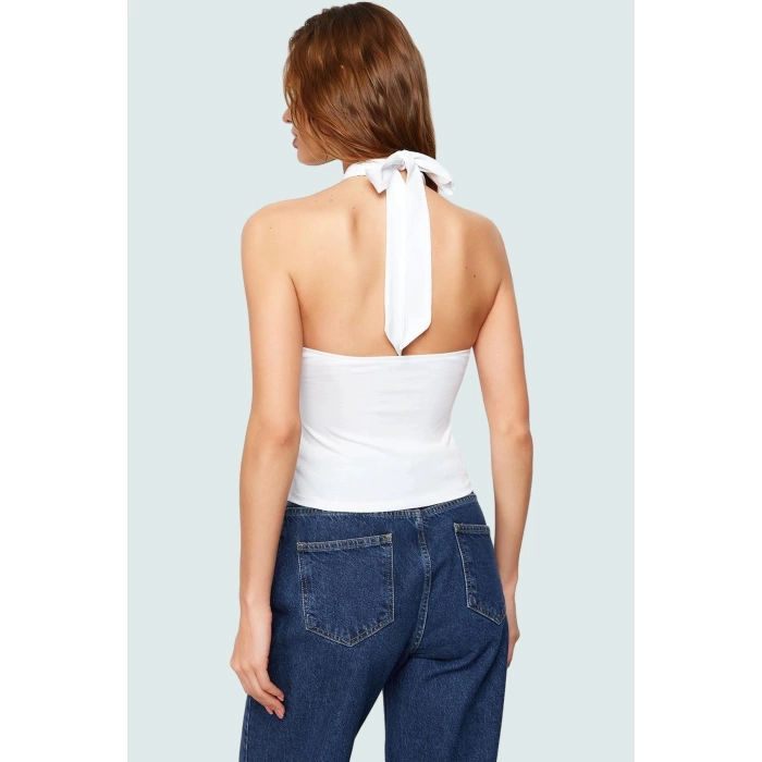 Crop Bluz Örme Boyundan Bağlamalı Rahat Günlük Stil Mükemmel Uyum Premium Kalite