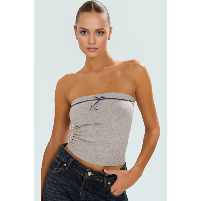 Crop Bluz Pamuklu Rahat Fitted Straplez Yazlık Günlük Kullanım Kaliteli İşçilik