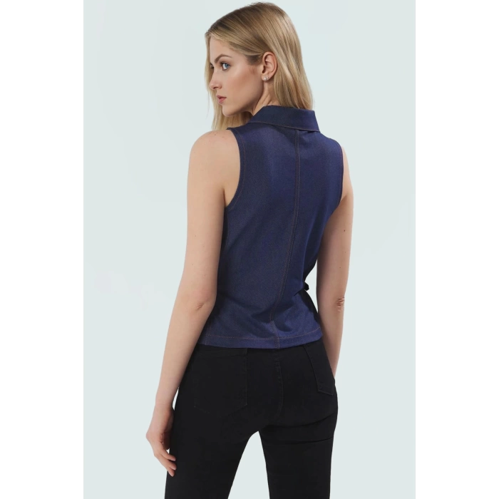 Denim Bluz 2 İplik Penye Örme Full Fermuar Aksesuar Detaylı Rahat Kalıp Yüksek Kalite