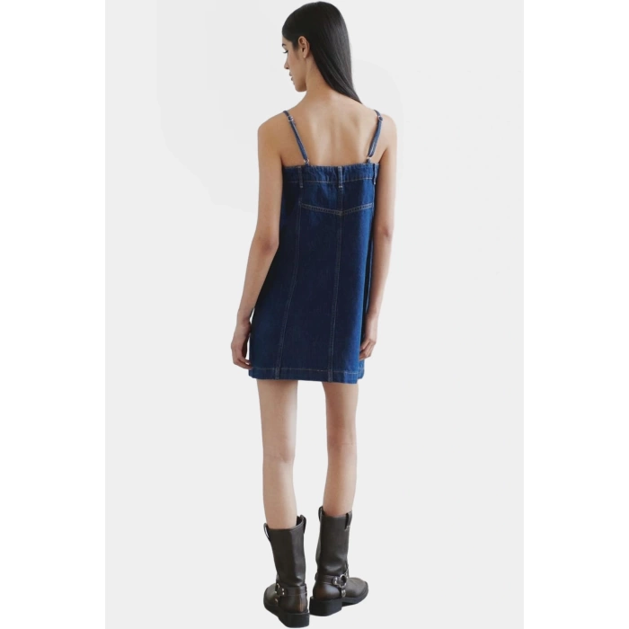 Denim Mini Elbise 86 cm Boy A line Kolsuz Yazlık Nefes Alan Pamuk Premium Kalite