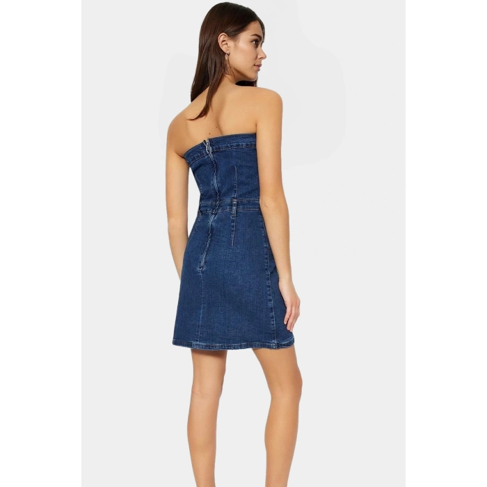 Denim Mini Elbise %98 Pamuk Rahat Fitted Kalıp Kullanım Premium Kalite Konforlu Kesim