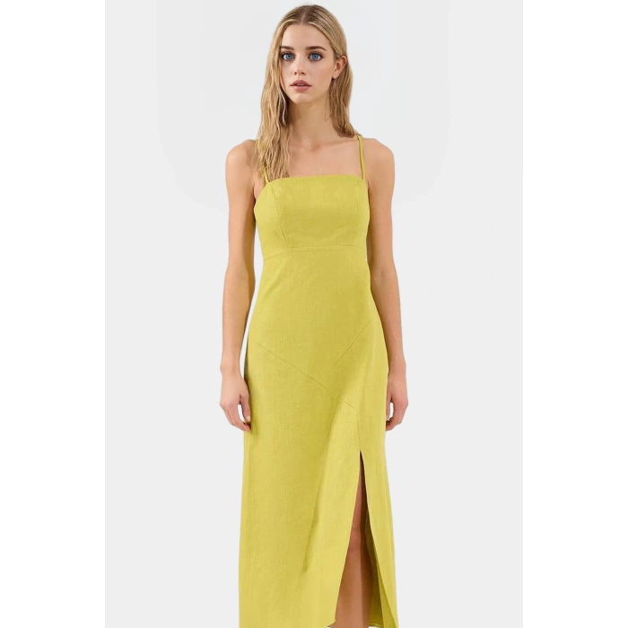 Dokuma Pamuk Keten Maxi Elbise A line Kesim Kolsuz Modern Stil Rahat Kullanım